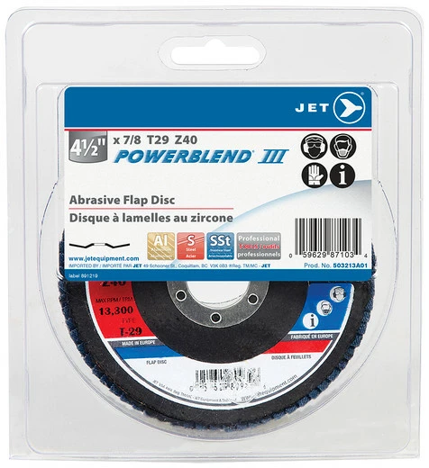 New 😍 Jet 503213A01 - 4-1/2 X 7/8 Z40 POWERBLEND T29 Zirconia Flap Disc - Clamshell Package 🤩