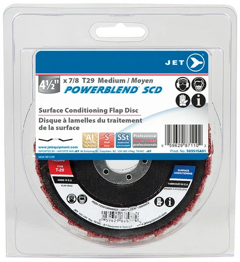 Promo ๐ฅฐ Jet 503515A01 - 4-1/2 X 7/8 Medium POWERBLEND SCD T29 Surface Conditioning Flap Disc - Clamshell Package ๐